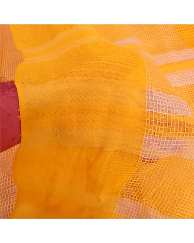 Sanskriti Vintage Yellow Sarees Pure Silk Printed Woven Kota Doria Sari Fabric, PS-61280-Yellow-Woven Work-100% Pure Silk-5