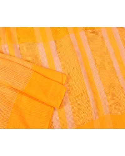 Sanskriti Vintage Yellow Sarees Pure Silk Printed Woven Kota Doria Sari Fabric, PS-61280-Yellow-Woven Work-100% Pure Silk-8