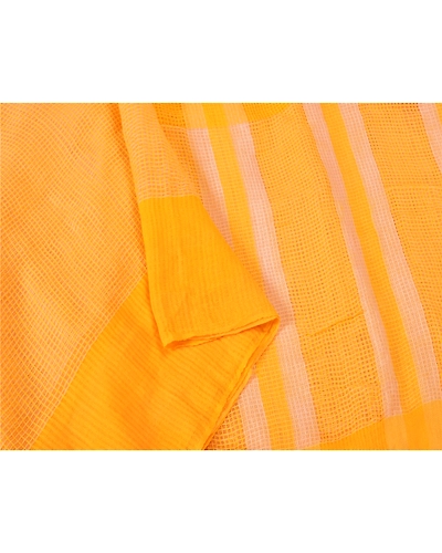 Sanskriti Vintage Yellow Sarees Pure Silk Printed Woven Kota Doria Sari Fabric, PS-61280-Yellow-Woven Work-100% Pure Silk-10