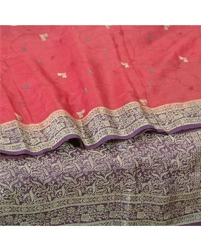 Sanskriti Vintage Purple Sarees Pure Silk Embroidered Woven Sari Craft Fabric, PS-61283-Purple &amp; Dark Red-Woven Work-Pure Silk-2
