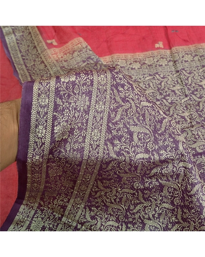 Sanskriti Vintage Purple Sarees Pure Silk Embroidered Woven Sari Craft Fabric, PS-61283-Purple &amp; Dark Red-Woven Work-Pure Silk-5