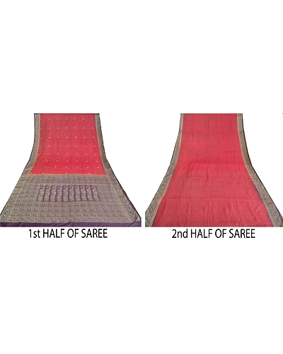 Sanskriti Vintage Purple Sarees Pure Silk Embroidered Woven Sari Craft Fabric, PS-61283-Purple &amp; Dark Red-Woven Work-Pure Silk-6