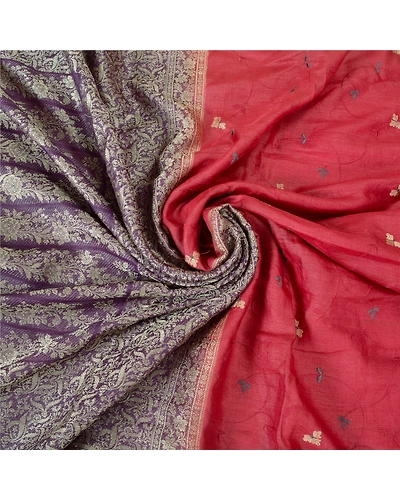 Sanskriti Vintage Purple Sarees Pure Silk Embroidered Woven Sari Craft Fabric, PS-61283-Purple &amp; Dark Red-Woven Work-Pure Silk-7