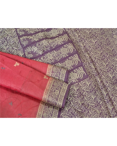 Sanskriti Vintage Purple Sarees Pure Silk Embroidered Woven Sari Craft Fabric, PS-61283-Purple &amp; Dark Red-Woven Work-Pure Silk-8