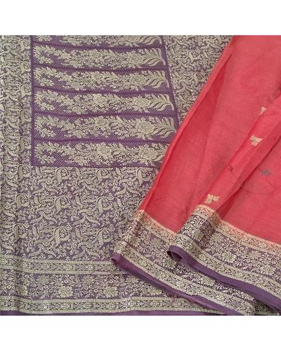 Sanskriti Vintage Purple Sarees Pure Silk Embroidered Woven Sari Craft Fabric, PS-61283-Purple &amp; Dark Red-Woven Work-Pure Silk-10
