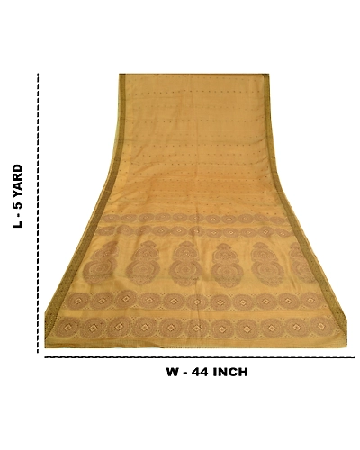 Sanskriti Vintage Cream Indian Sarees Cotton Woven Kota Doria Sari 5 Yard Fabric, PS-61288-Cream-Woven Work-Cotton-1