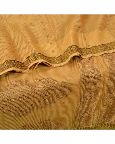 Sanskriti Vintage Cream Indian Sarees Cotton Woven Kota Doria Sari 5 Yard Fabric, PS-61288-Cream-Woven Work-Cotton-2