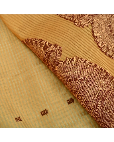Sanskriti Vintage Cream Indian Sarees Cotton Woven Kota Doria Sari 5 Yard Fabric, PS-61288-Cream-Woven Work-Cotton-3