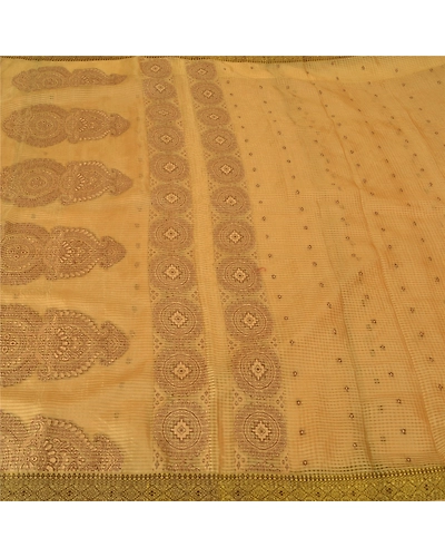 Sanskriti Vintage Cream Indian Sarees Cotton Woven Kota Doria Sari 5 Yard Fabric, PS-61288-Cream-Woven Work-Cotton-4