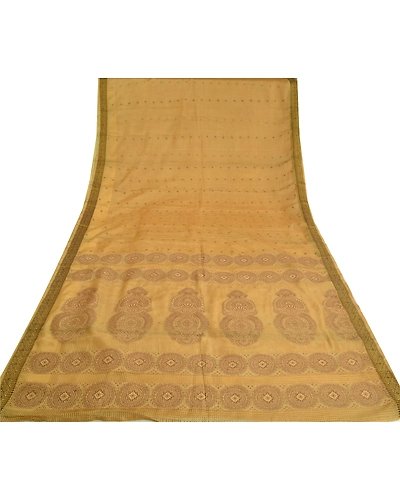 Sanskriti Vintage Cream Indian Sarees Cotton Woven Kota Doria Sari 5 Yard Fabric, PS-61288-Cream-Woven Work-Cotton-9