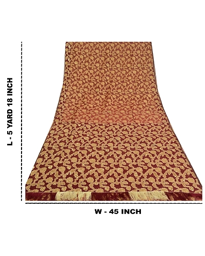 Sanskriti Vintage Dark Red Sarees Pure Organza Silk Handmade Woven Sari Fabric, PS-61293-Dark Red-Thread Work-Pure Organza Silk-1
