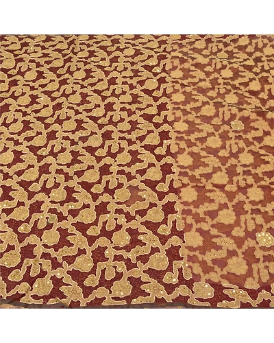 Sanskriti Vintage Dark Red Sarees Pure Organza Silk Handmade Woven Sari Fabric, PS-61293-Dark Red-Thread Work-Pure Organza Silk-4