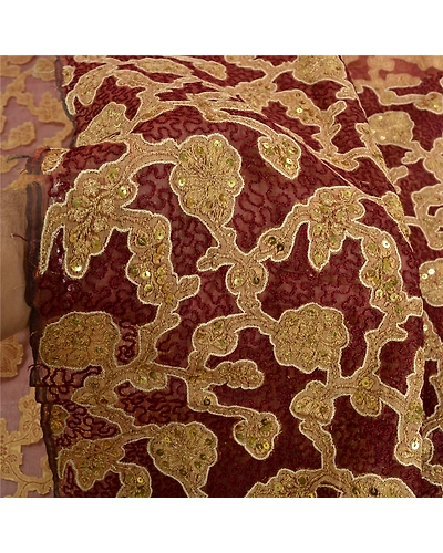 Sanskriti Vintage Dark Red Sarees Pure Organza Silk Handmade Woven Sari Fabric, PS-61293-Dark Red-Thread Work-Pure Organza Silk-5