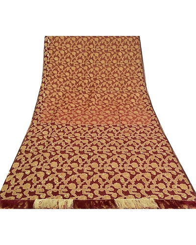 Sanskriti Vintage Dark Red Sarees Pure Organza Silk Handmade Woven Sari Fabric, PS-61293-Dark Red-Thread Work-Pure Organza Silk-9