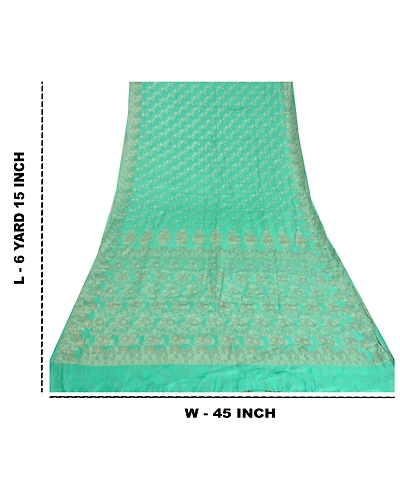 Sanskriti Vintage Sea Green Sarees Pure Silk Woven Premium Sari Craft Fabric, PS-61294-Sea Green-Woven Work-Pure Silk-1
