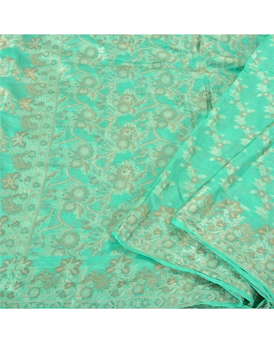 Sanskriti Vintage Sea Green Sarees Pure Silk Woven Premium Sari Craft Fabric, PS-61294-Sea Green-Woven Work-Pure Silk-2