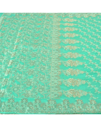 Sanskriti Vintage Sea Green Sarees Pure Silk Woven Premium Sari Craft Fabric, PS-61294-Sea Green-Woven Work-Pure Silk-3