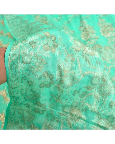 Sanskriti Vintage Sea Green Sarees Pure Silk Woven Premium Sari Craft Fabric, PS-61294-Sea Green-Woven Work-Pure Silk-4