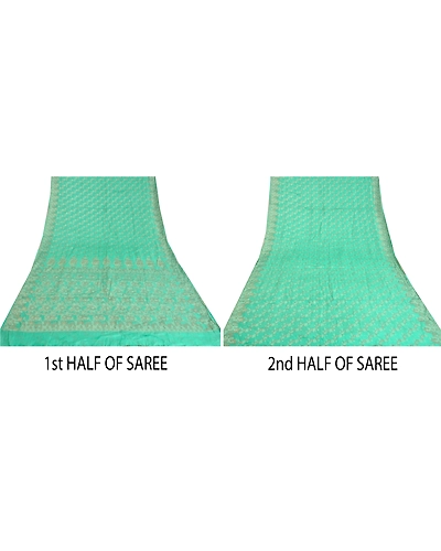 Sanskriti Vintage Sea Green Sarees Pure Silk Woven Premium Sari Craft Fabric, PS-61294-Sea Green-Woven Work-Pure Silk-5