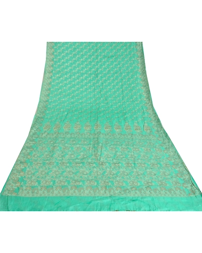 Sanskriti Vintage Sea Green Sarees Pure Silk Woven Premium Sari Craft Fabric, PS-61294-Sea Green-Woven Work-Pure Silk-8