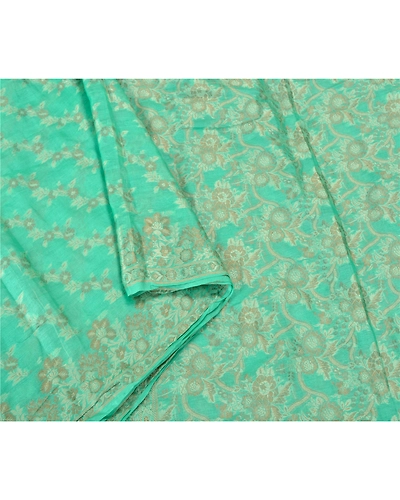 Sanskriti Vintage Sea Green Sarees Pure Silk Woven Premium Sari Craft Fabric, PS-61294-Sea Green-Woven Work-Pure Silk-9