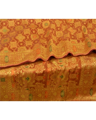 Sanskriti Vintage Dark Orange Sarees Organza Woven Premium Sari Craft Fabric, PS-61295-Dark Orange-Woven Work-Organza-2