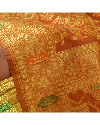 Sanskriti Vintage Dark Orange Sarees Organza Woven Premium Sari Craft Fabric, PS-61295-Dark Orange-Woven Work-Organza-4