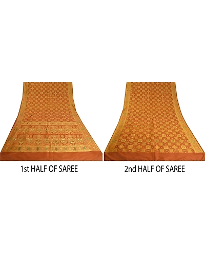 Sanskriti Vintage Dark Orange Sarees Organza Woven Premium Sari Craft Fabric, PS-61295-Dark Orange-Woven Work-Organza-5