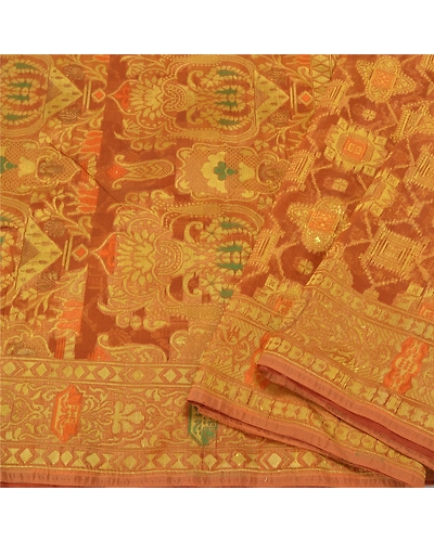 Sanskriti Vintage Dark Orange Sarees Organza Woven Premium Sari Craft Fabric, PS-61295-Dark Orange-Woven Work-Organza-9