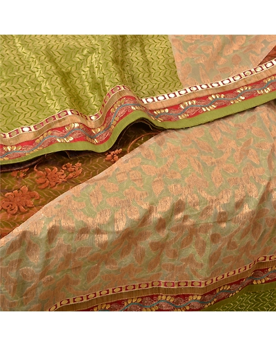 Sanskriti Vintage Sarees Art Silk Embroidered Woven Cultural Sari Craft Fabric, PS-61318-Multi Color-Woven Work-Art Silk, Net &amp; Pure Silk-2