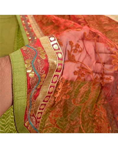 Sanskriti Vintage Sarees Art Silk Embroidered Woven Cultural Sari Craft Fabric, PS-61318-Multi Color-Woven Work-Art Silk, Net &amp; Pure Silk-5