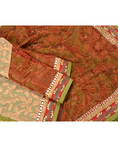 Sanskriti Vintage Sarees Art Silk Embroidered Woven Cultural Sari Craft Fabric, PS-61318-Multi Color-Woven Work-Art Silk, Net &amp; Pure Silk-8