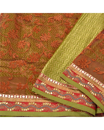 Sanskriti Vintage Sarees Art Silk Embroidered Woven Cultural Sari Craft Fabric, PS-61318-Multi Color-Woven Work-Art Silk, Net &amp; Pure Silk-10