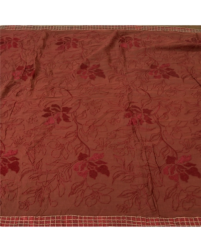 Sanskriti Vintage Brown Sarees Blend Georgette Embroidered Premium Sari Fabric, PS-61324-Brown-Thread Work-Blend Georgette-3
