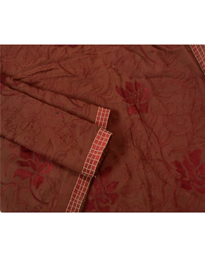 Sanskriti Vintage Brown Sarees Blend Georgette Embroidered Premium Sari Fabric, PS-61324-Brown-Thread Work-Blend Georgette-8