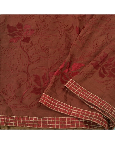 Sanskriti Vintage Brown Sarees Blend Georgette Embroidered Premium Sari Fabric, PS-61324-Brown-Thread Work-Blend Georgette-10