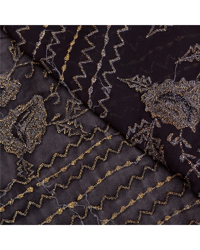 Sanskriti Vintage Bollywood Sarees Pure Georgette Silk Embroidered Sari Fabric, PS-61325-Black-Thread Work-Pure Georgette Silk-3