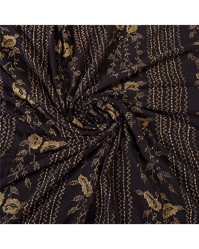 Sanskriti Vintage Bollywood Sarees Pure Georgette Silk Embroidered Sari Fabric, PS-61325-Black-Thread Work-Pure Georgette Silk-7