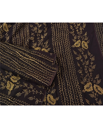 Sanskriti Vintage Bollywood Sarees Pure Georgette Silk Embroidered Sari Fabric, PS-61325-Black-Thread Work-Pure Georgette Silk-8