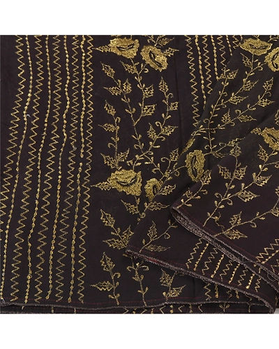Sanskriti Vintage Bollywood Sarees Pure Georgette Silk Embroidered Sari Fabric, PS-61325-Black-Thread Work-Pure Georgette Silk-10
