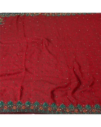 Sanskriti Vintage Dark Red Sarees Art Silk Hand Beaded Woven Ethnic Sari Fabric, PS-61335-Dark Red-Beaded Work-Art Silk-4