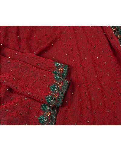 Sanskriti Vintage Dark Red Sarees Art Silk Hand Beaded Woven Ethnic Sari Fabric, PS-61335-Dark Red-Beaded Work-Art Silk-8