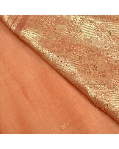 Sanskriti Vintage Peach Sarees Pure Organza Silk Embroidered Woven Sari Fabric, PS-61344-Brown &amp; Peach-Woven Work-Pure Organza Silk-3