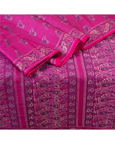 Sanskriti Vintage Purple Indian Sarees Art Silk Woven Cultural Sari Craft Fabric, PS-61352-Purple-Woven Work-Art Silk-2