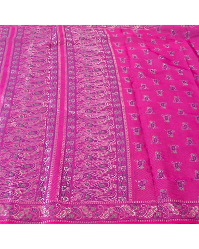 Sanskriti Vintage Purple Indian Sarees Art Silk Woven Cultural Sari Craft Fabric, PS-61352-Purple-Woven Work-Art Silk-4
