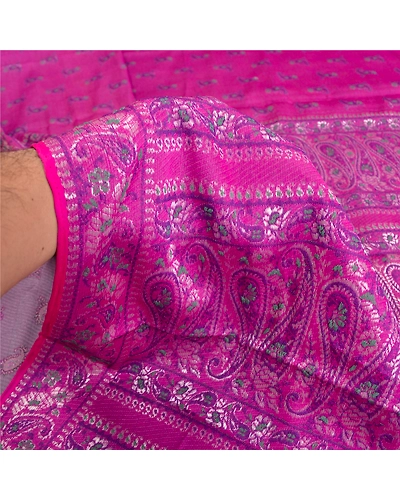 Sanskriti Vintage Purple Indian Sarees Art Silk Woven Cultural Sari Craft Fabric, PS-61352-Purple-Woven Work-Art Silk-5