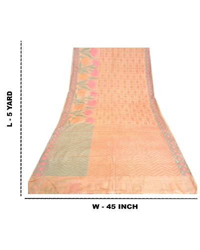 Sanskriti Vintage Cream Indian Sarees 100% Pure Silk Woven Sari Craft Fabric, PS-61355-Cream-Woven Work-Pure Silk-1