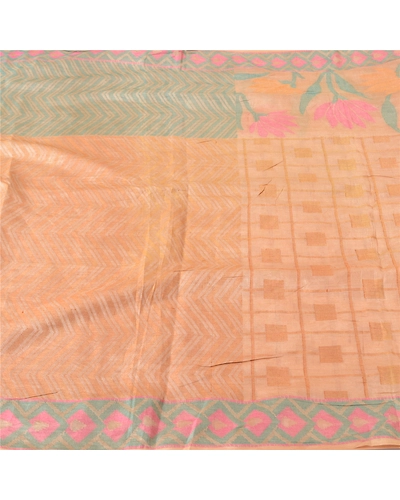Sanskriti Vintage Cream Indian Sarees 100% Pure Silk Woven Sari Craft Fabric, PS-61355-Cream-Woven Work-Pure Silk-3