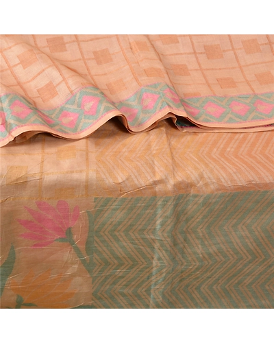 Sanskriti Vintage Cream Indian Sarees 100% Pure Silk Woven Sari Craft Fabric, PS-61355-Cream-Woven Work-Pure Silk-6