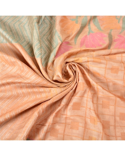 Sanskriti Vintage Cream Indian Sarees 100% Pure Silk Woven Sari Craft Fabric, PS-61355-Cream-Woven Work-Pure Silk-7